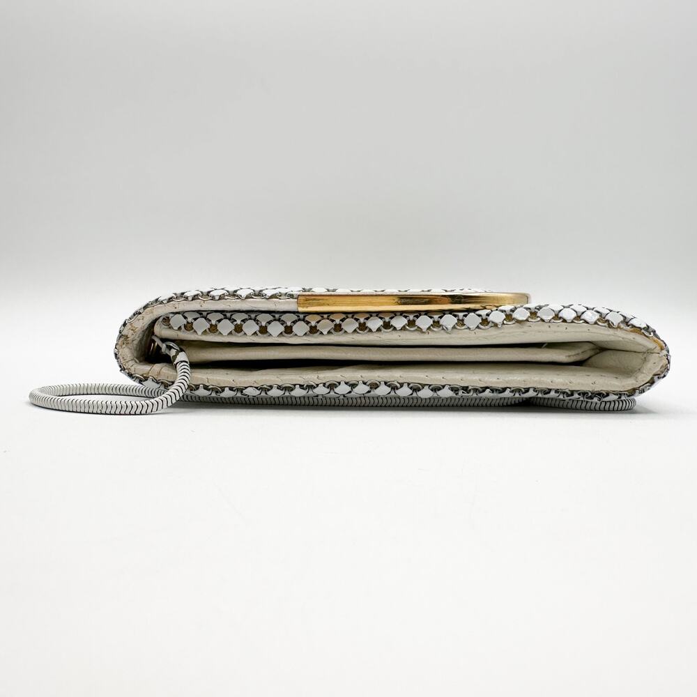 Vintage 60s-70s White Metal Mesh Evening Clutch Crossbody Purse Italian - Picture 9 of 13